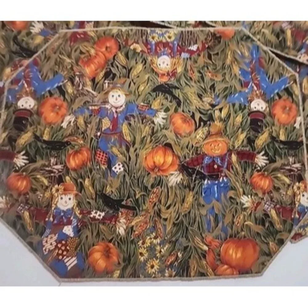 Scarecrow Pumpkin Fabric Placemats Set of 8 Fall Halloween Thanksgiving Decor‎
